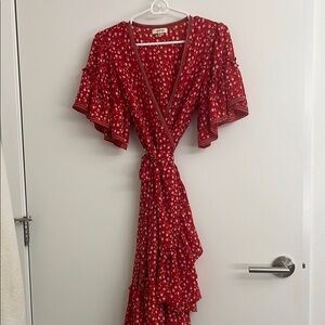 Max Studio Floral Red Wrap Dress